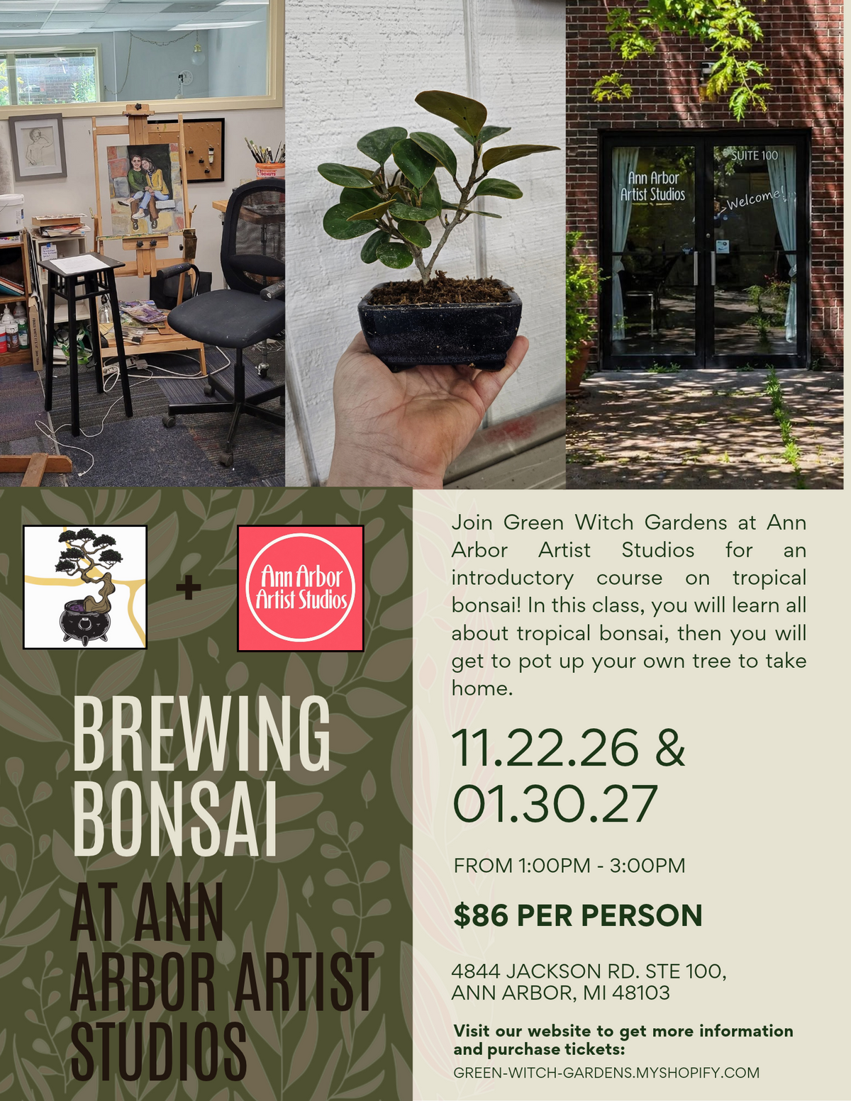 Brewing Bonsai at Ann Arbor Artist Studios (multiple dates)