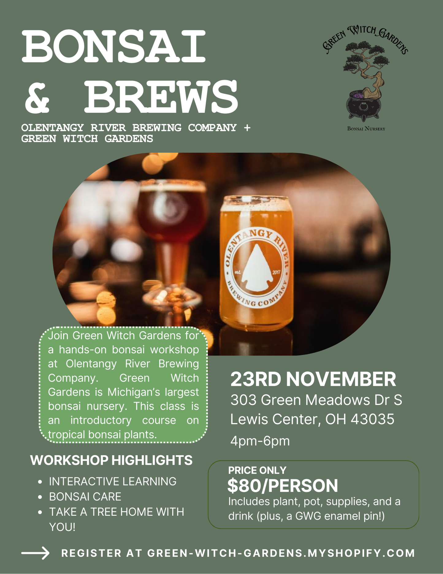 Bonsai + Brews at Olentangy River Brewing Company - 11/23/25 at 4pm