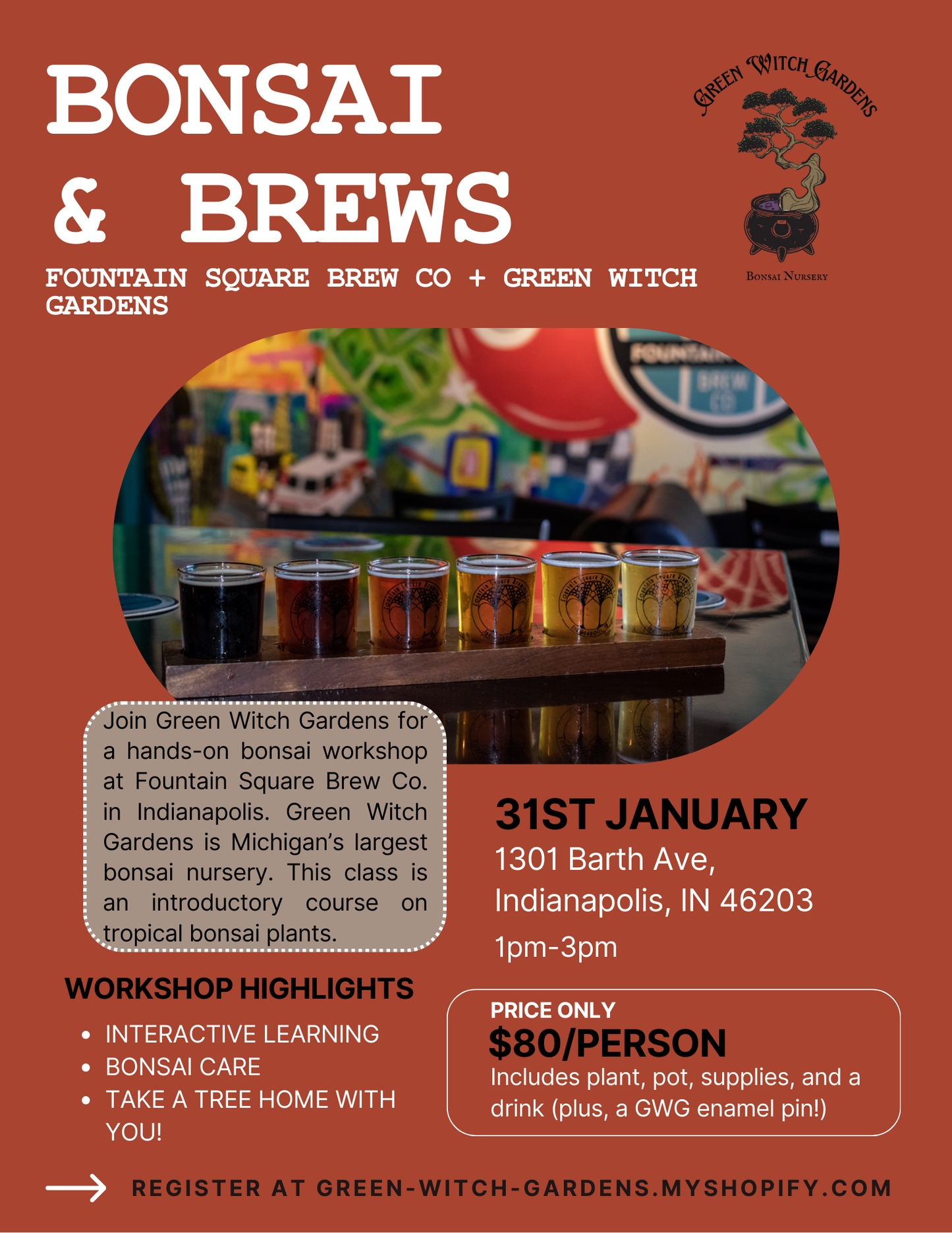 Bonsai + Brews at Fountain Square Brew Co. - 1/31/26 at 1pm