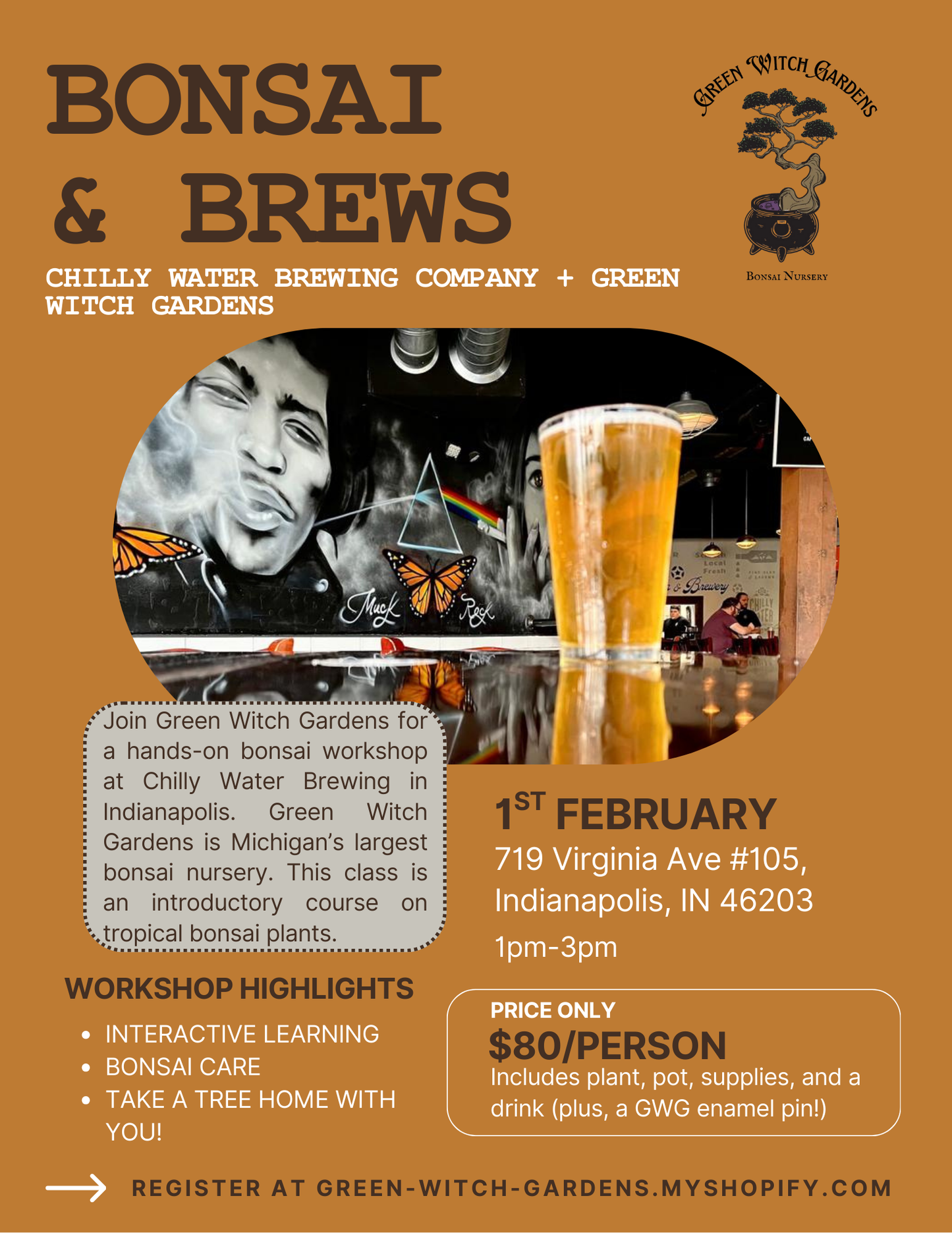 Bonsai + Brews at Chilly Water Brewing Company - 2/1/26 at 1pm