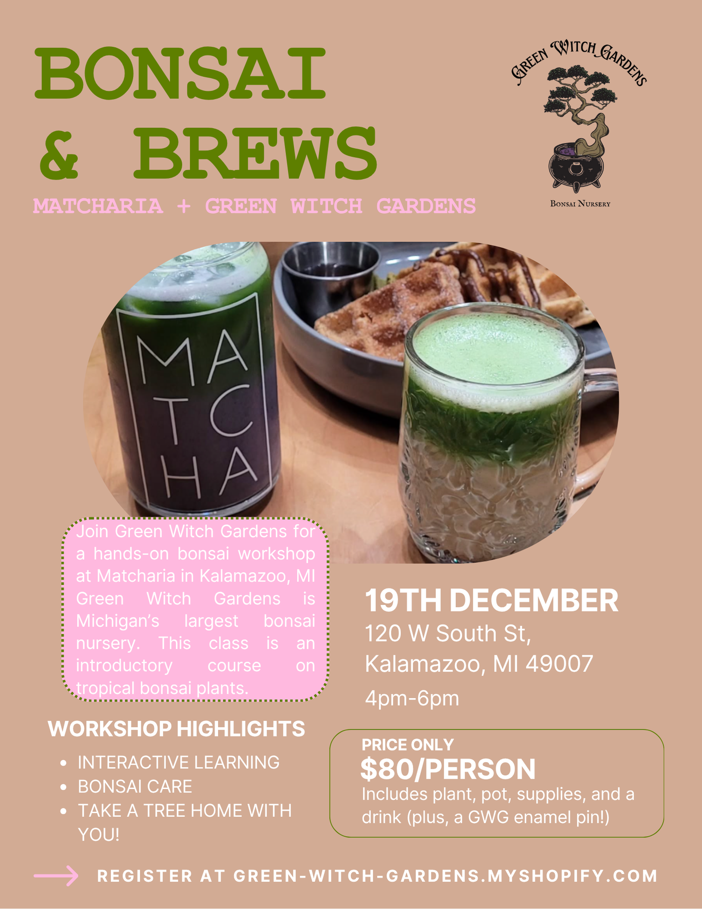 Bonsai + Brews at Matcharia Kalamazoo - 12/19/25 at 4pm