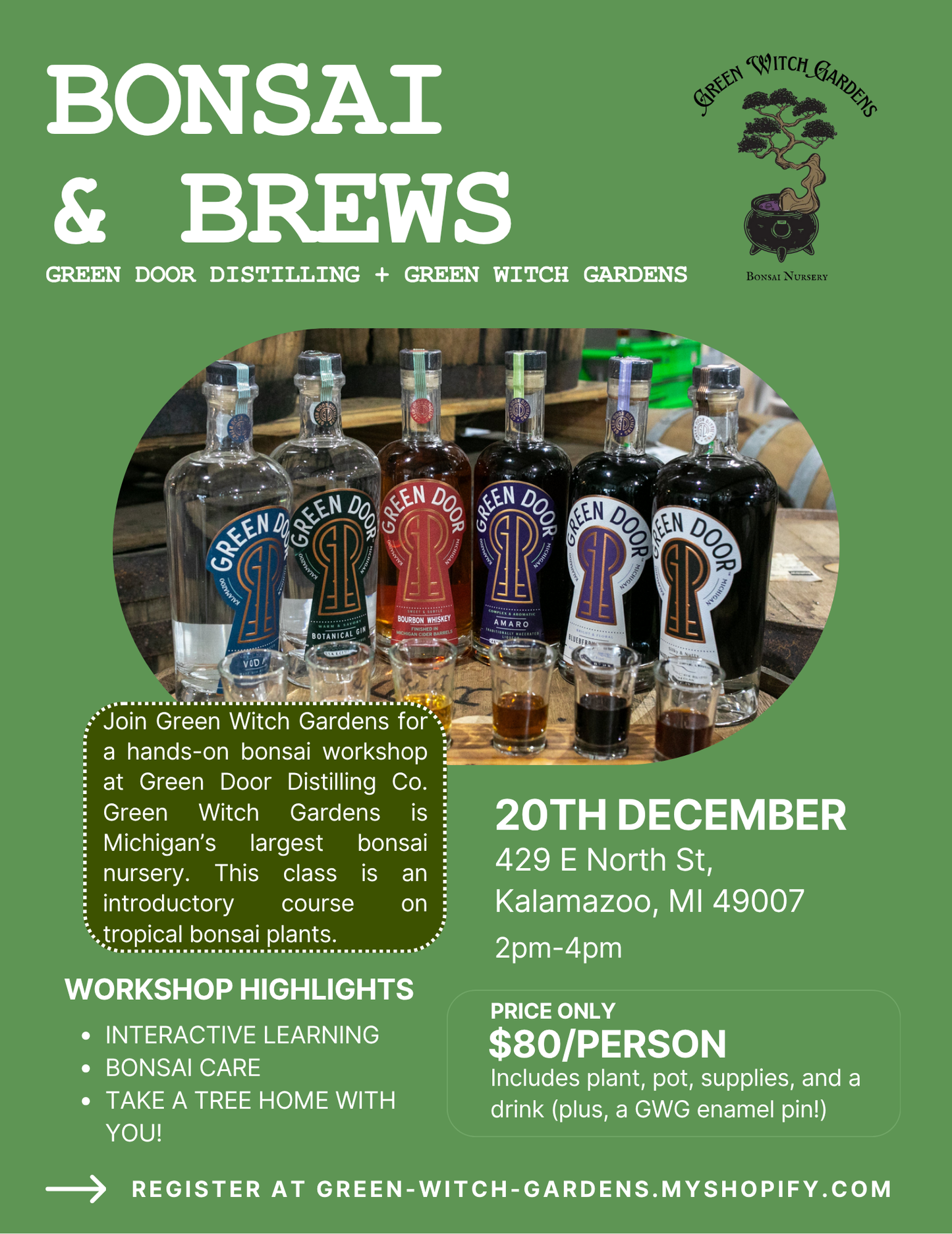 Bonsai + Brews at Green Door Distilling Co. - 12/20/25 at 2pm