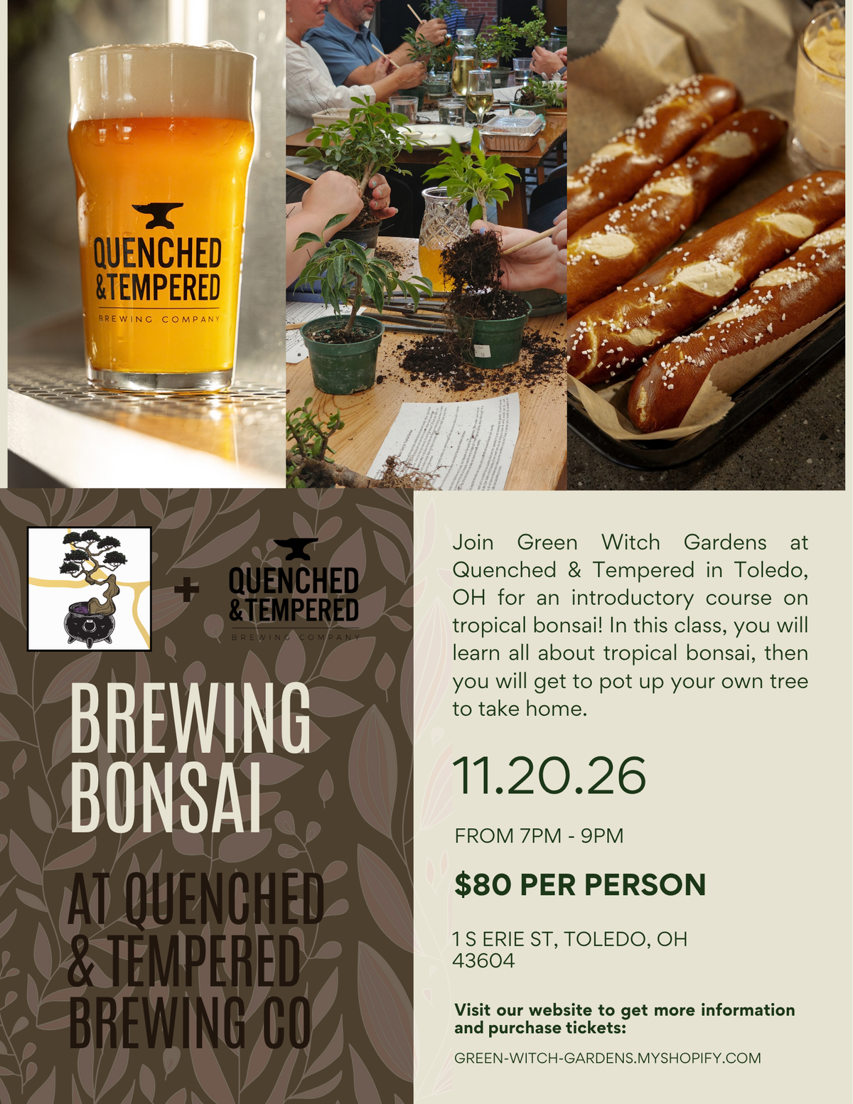Brewing Bonsai at Quenched & Tempered Toledo, OH - 11/20/26 at 7pm