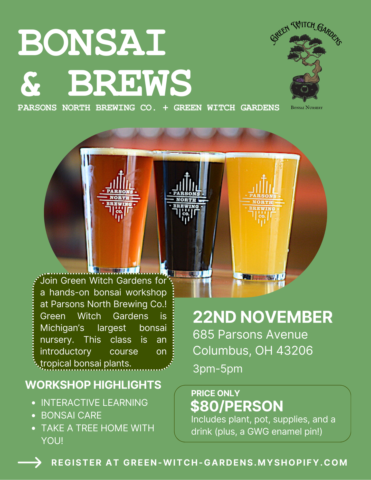 Bonsai + Brews at Parsons North Brewing Co. - 11/22/25 at 3pm