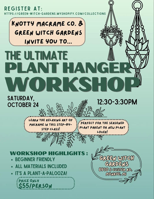Macrame Plant Hanger Workshop with Knotty Macrame Co. - 10/24/26 at 12:30pm